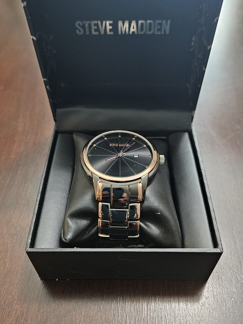 Steve Madden Men's Black & Rose Gold Watch